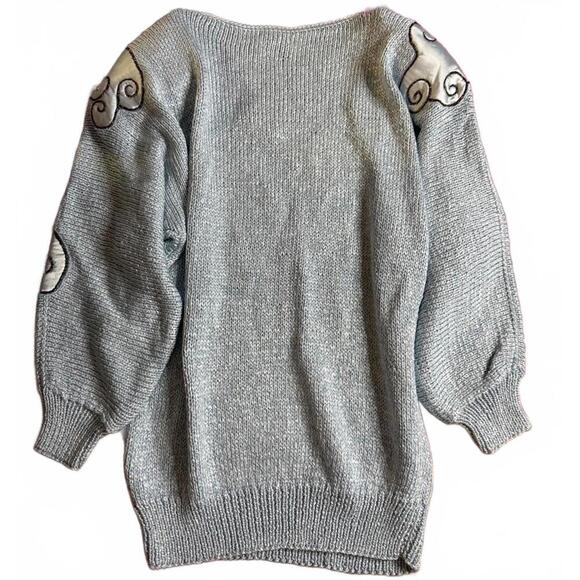 Nannell Hand Knit Metallic Sweater Bird & Cloud Appliqué Women’s L - Picture 3 of 6